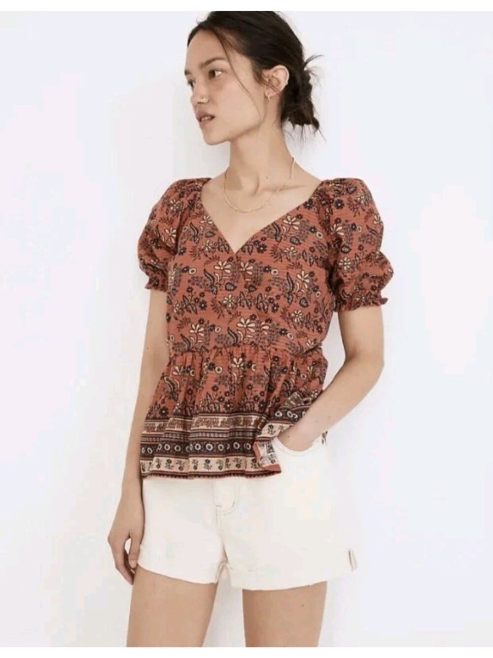 Madewell Puff Sleeve Surplice Peplum Hem Blouse Cavioli Floral Print Sz XXL